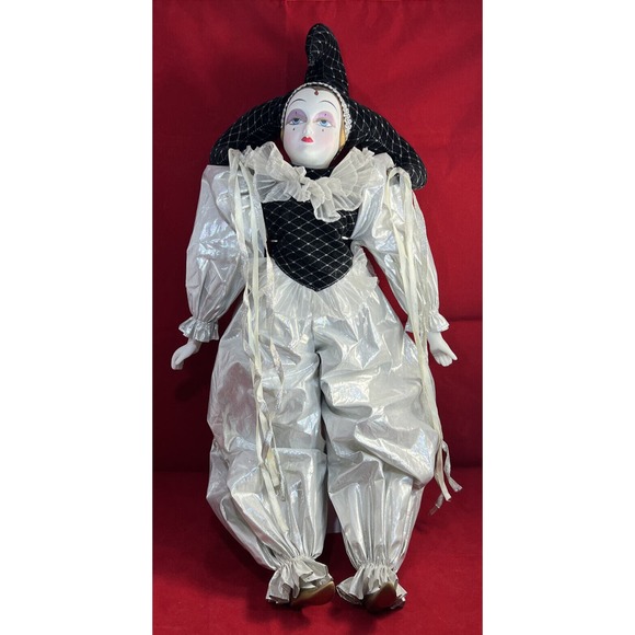 Vintage Porcelain Doll Court Jester Clown 24”. *Pre-Owned* - Picture 1 of 16